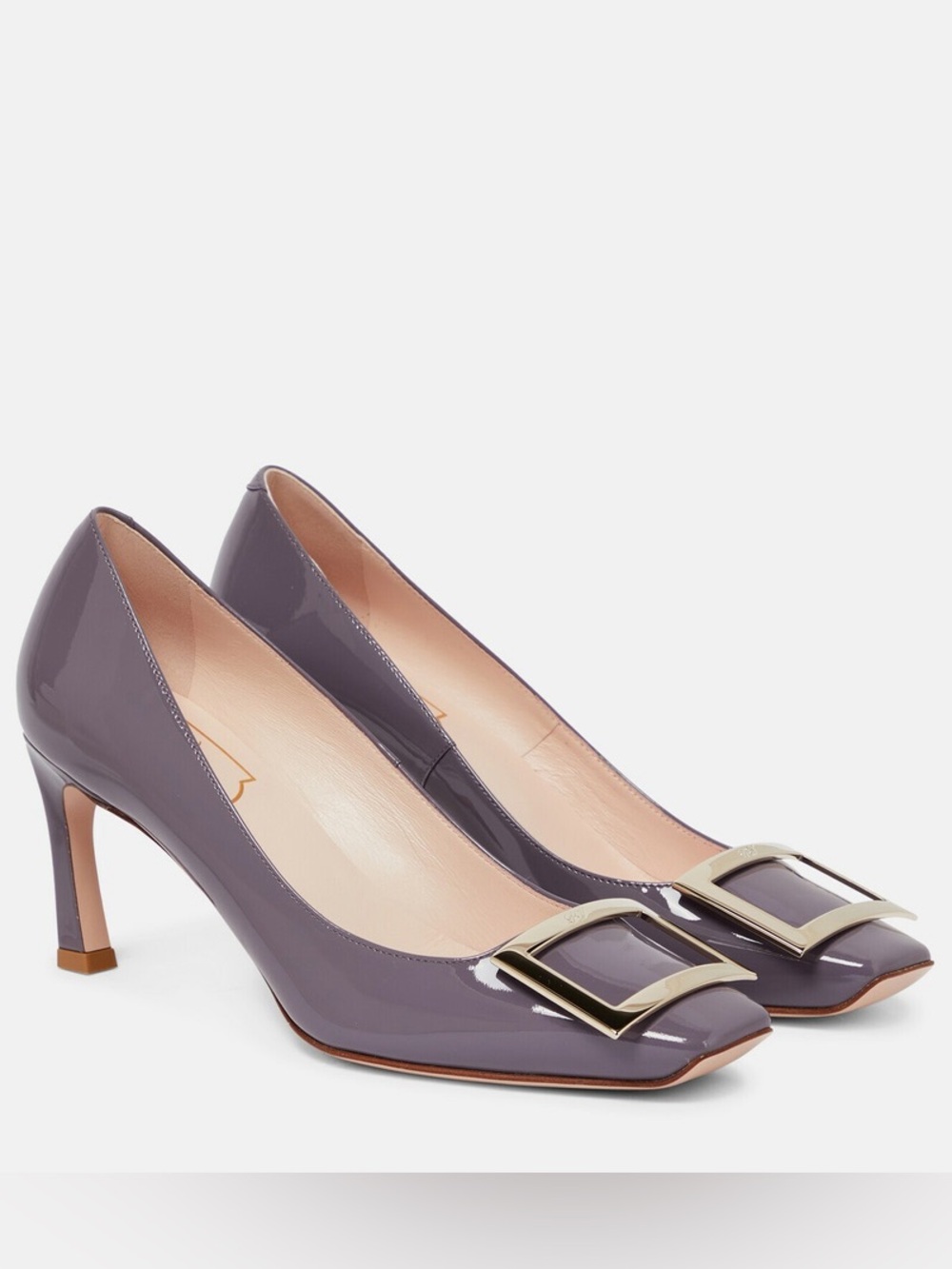 Roger Vivier Belle Vivier Trompette 70 patent-leather pumps grey-purple 36